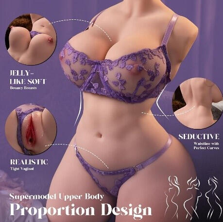 Large Realistic Female Doll Torso 21 inches long - 24in Breast and 24in Hips - Premium Soft TPE with Two Entry Channels