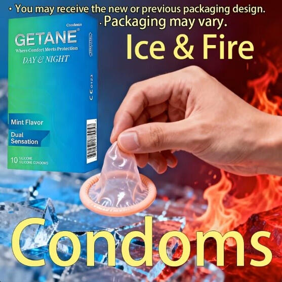 10-Pack Lubricated Latex Condoms - Hot and Cold Sensations for Enhanced Pleasure