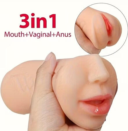 3 in 1 Pocket Lifelike Face, Male Masturbators 7in Doll Realistic Textured Mouth, Vagina and Tight Anus